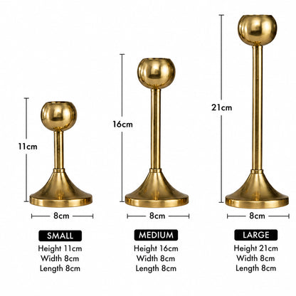 Modern Gold Metal Taper Candle Holder Stand Set of 3 – Graduated Heights | The Indian Aura