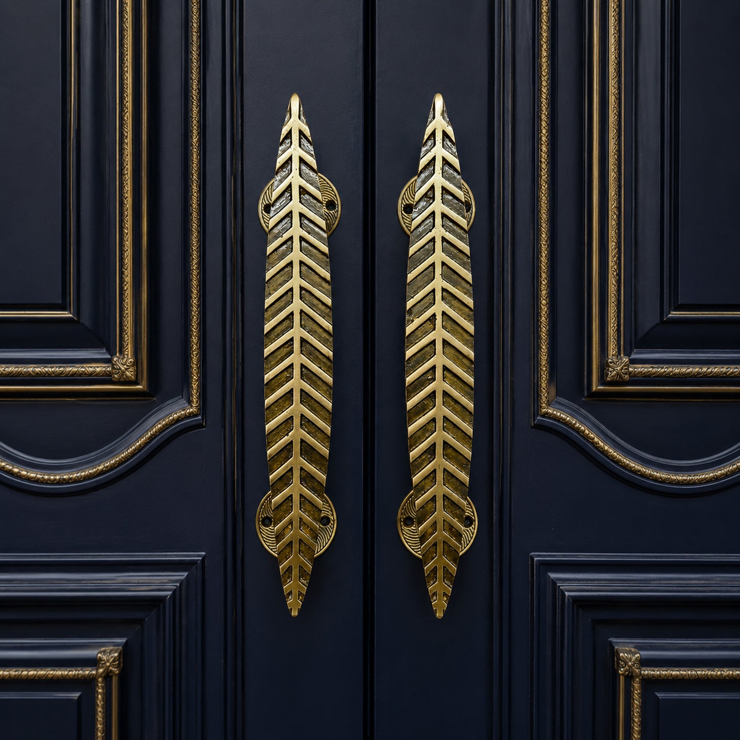 Handcrafted Leaf Design Brass Door Handle for Main Door 12inch  – Antique Finish Set-2
