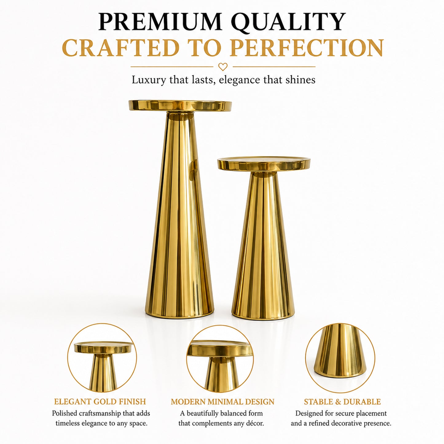 Gold Metal Pillar Candle Holder Stand Set of 2 | The Indian Aura