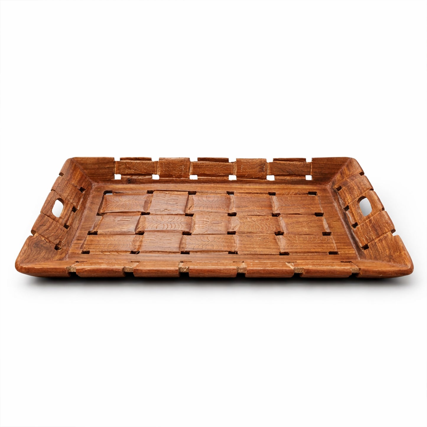 Handcrafted Sheesham Wood Rectangular Serving Tray with Handles – 36 cm Breakfast & Snacks Tray