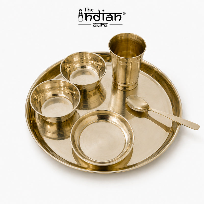 Pure Kansa Dinner Set – Traditional Bronze Thali 12 inch Set with Plate, Glass, Bowls & Spoon | 80% Copper & 20% Tin Alloy | Ayurvedic Dining Collection
