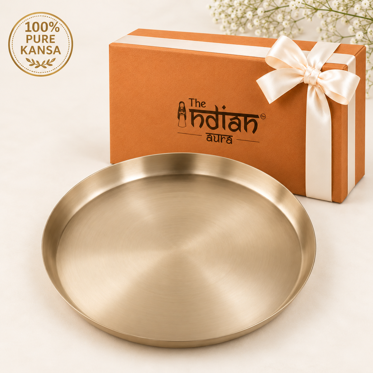 Pure Kansa Thali Matte Finish 10.5 Inch for Gifting – Premium Traditional Indian Bronze Dinner Plate | Available in Single & Pair | Elegant Gift for Weddings, Housewarming, Diwali, Anniversaries & Festive Occasions