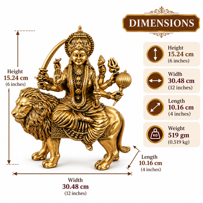 Antique Brass Maa Durga Idol for Home Temple & Pooja Room | Handcrafted Goddess Durga Statue for Mandir, Home Décor, Office Desk, Housewarming, Diwali & Spiritual Gifting | The Indian Aura