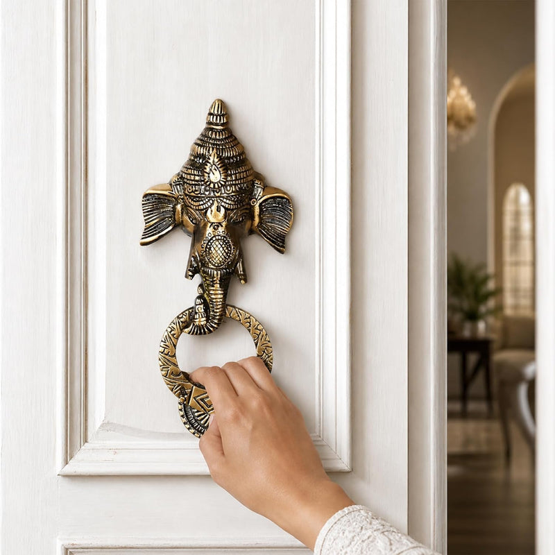 Brass Door Knocker, Divine Blessings Ganesha, Vintage Style, Decorative Hardware for Main Door Entrance