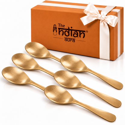 Handmade 100% Pure Kansa Spoon Set of 3, 6 & 12 – Natural Matte Finish Traditional Bronze Dining Spoons | Premium Gift for Diwali, Housewarming, Weddings, Anniversaries & Festive Gifting | The Indian Aura