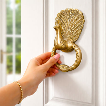 Peacock Brass Door Knocker Ring Handle for Main Door (Medium Size)| The Indian Aura