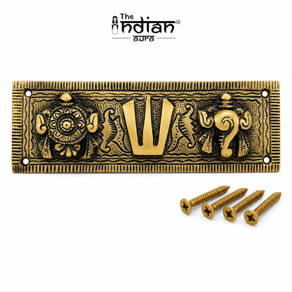 Brass Shankh Chakra Namah Wall Hanging Vaishnav Tilak Plaque | The Indian Aura
