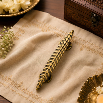 Handcrafted Leaf Design Brass Door Handle for Main Door 12inch  – Antique Finish single set