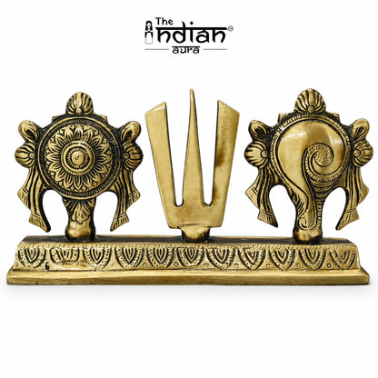 Brass Shankh Chakra Namam Statue with Stand | The Indian Aura