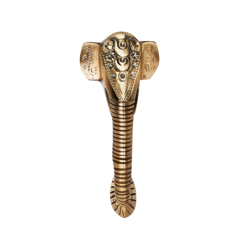Ganesha Brass Door Handle with Golden Crown - Antique Dhanvantri Design
