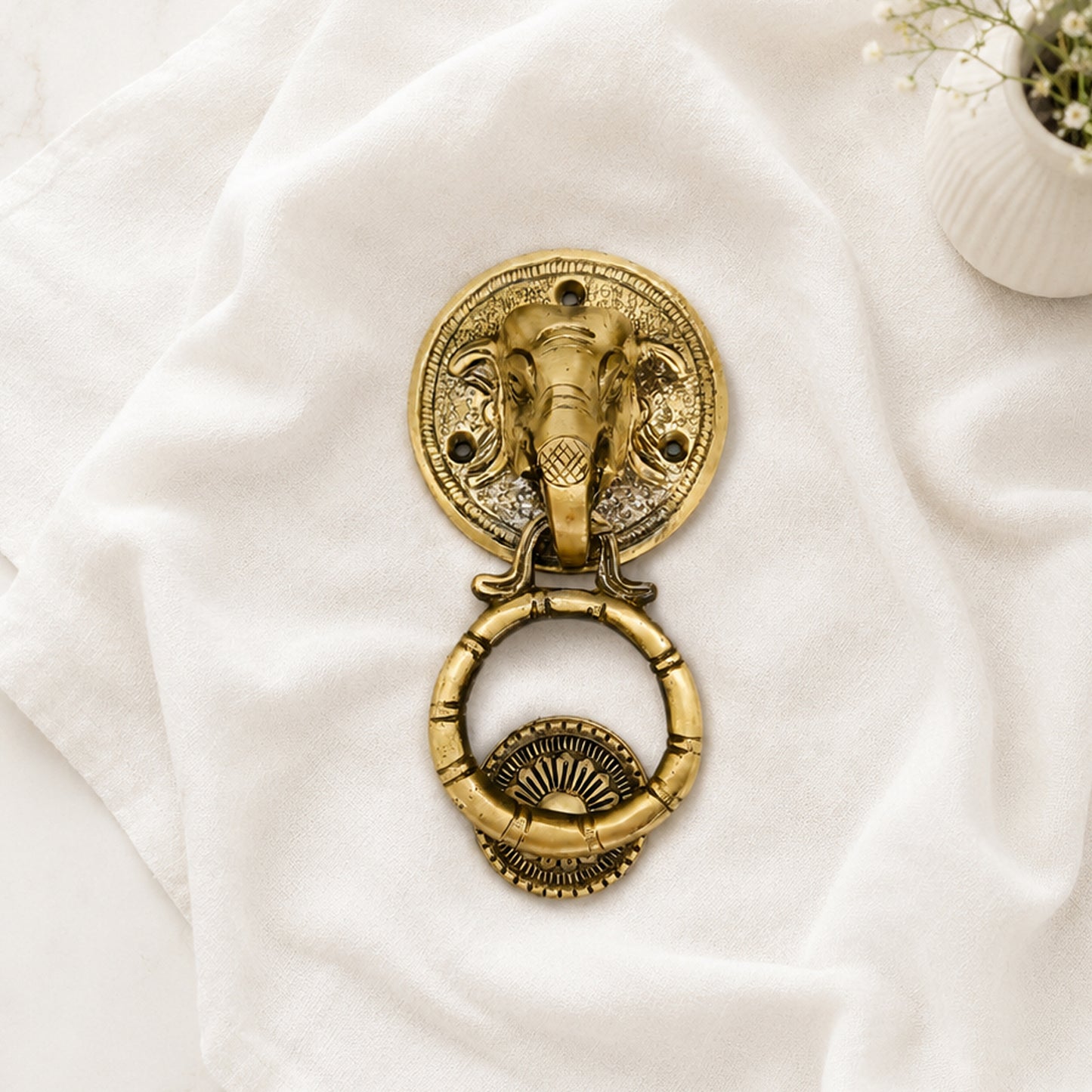 Handcrafted Elephant Head Brass Door Knocker – Antique Finish