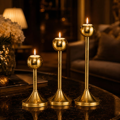 Modern Gold Metal Taper Candle Holder Stand Set of 3 – Graduated Heights | The Indian Aura