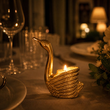 Swan Tealight Candle Holder Set for Home Decor & Dining Table (Pair) | The Indian Aura