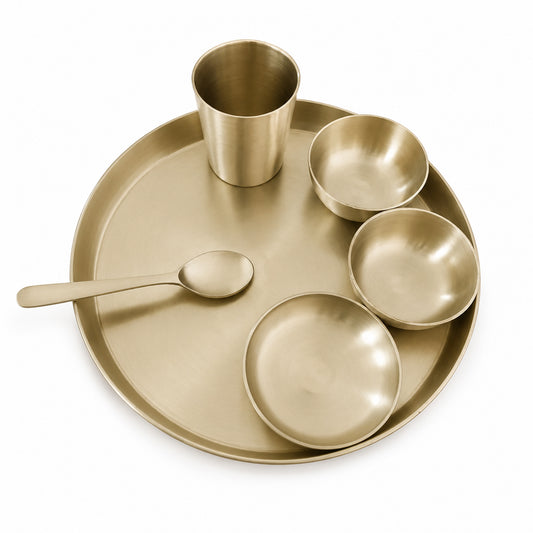 Pure Kansa Matte Finish 13.5 Inch Thali Dinner Set – Traditional Ayurvedic Dinnerware for Healthy & Elegant Dining