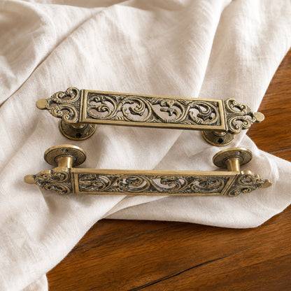 Brass Door Pull Handle for Main Door – Antique Finish Handmade Vintage Victorian Carved Filigree Design, 11 Inch / 28.7 cm Decorative Door Handle for Home,Hotel & Office Set-2