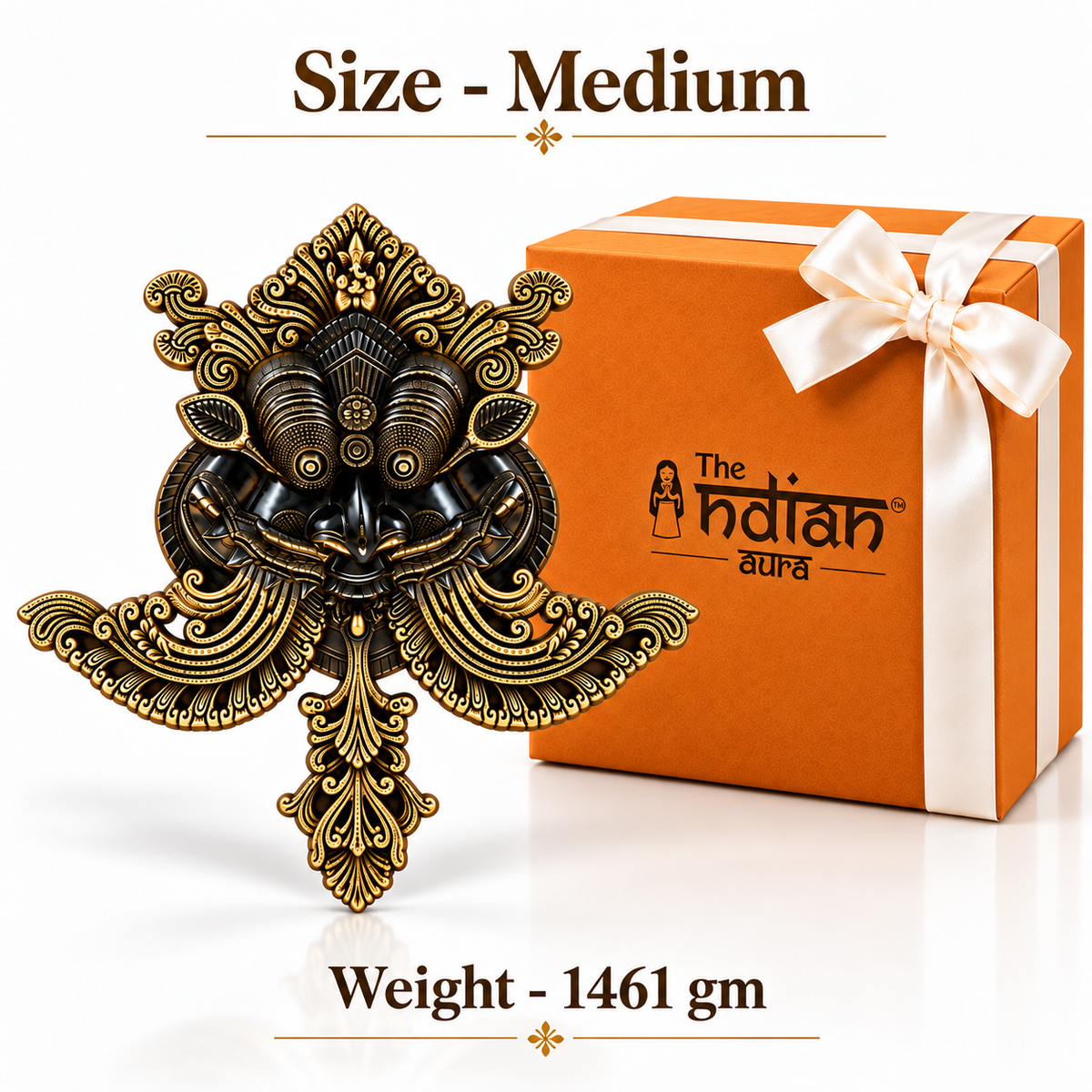 The Indian Aura Pure Brass Kirtimukh Nazar Battu Hanging with Premium Gift Box | Antique Gold & Black Finish | Traditional Good Luck Gift for Housewarming, Diwali, Wedding & Festive Gifting | Home & Main Door Decor