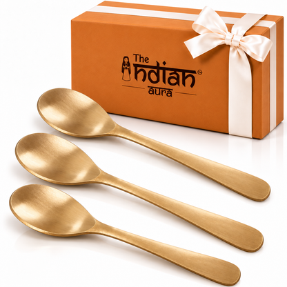 Handmade 100% Pure Kansa Spoon Set of 3, 6 & 12 – Natural Matte Finish Traditional Bronze Dining Spoons | Premium Gift for Diwali, Housewarming, Weddings, Anniversaries & Festive Gifting | The Indian Aura