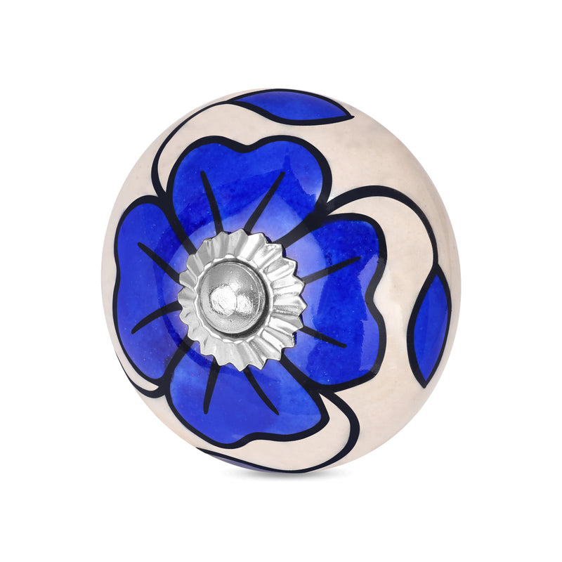 Handcrafted Blue Floral Ceramic Drawer Knob | The Indian Aura