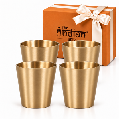 The Indian Aura Pure Kansa Glasses Set | Traditional Handmade Bronze Tumblers for Water & Beverages | Premium Gift for Diwali, Housewarming, Wedding, Anniversary, Corporate Gifting & Festive Occasions