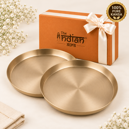 Pure Kansa Thali Matte Finish 10.5 Inch for Gifting – Premium Traditional Indian Bronze Dinner Plate | Available in Single & Pair | Elegant Gift for Weddings, Housewarming, Diwali, Anniversaries & Festive Occasions