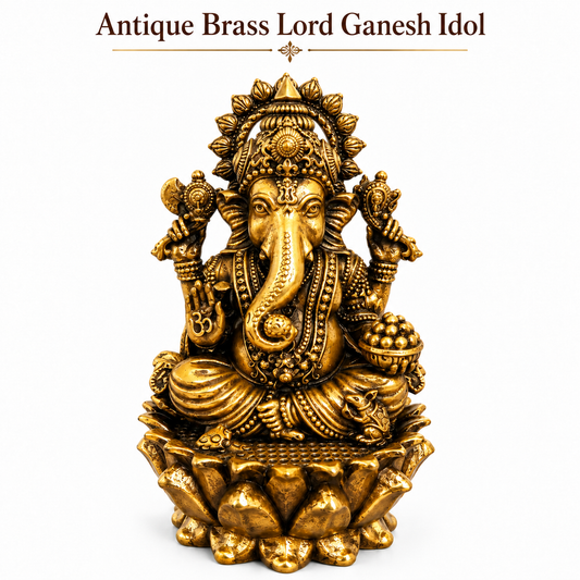 Antique Brass Lord Ganesh Idol for Home Temple & Pooja Room | Handcrafted Lord Ganesha Statue for Mandir, Home Décor & Office Desk | Housewarming, Diwali & Spiritual Gift | The Indian Aura