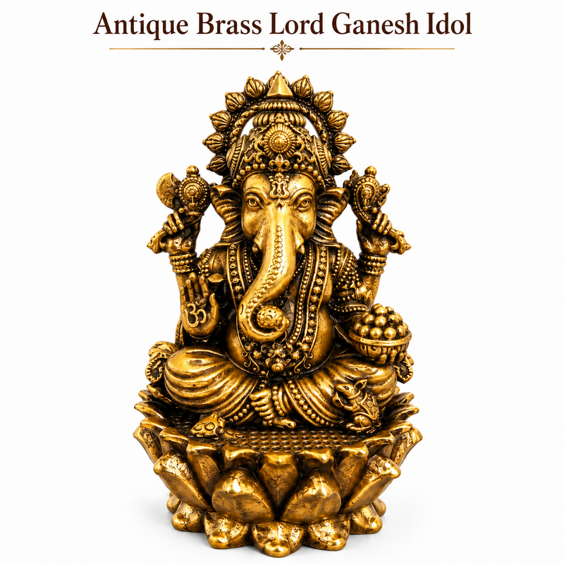 Antique Brass Lord Ganesh Idol for Home Temple & Pooja Room | Handcrafted Lord Ganesha Statue for Mandir, Home Décor & Office Desk | Housewarming, Diwali & Spiritual Gift | The Indian Aura
