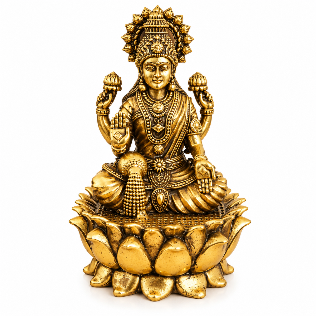 Antique Brass Laxmi Idol for Home Temple & Pooja Room | Handcrafted Goddess Laxmi Statue for Mandir, Home Décor & Office Desk | Housewarming, Diwali & Spiritual Gift | The Indian Aura