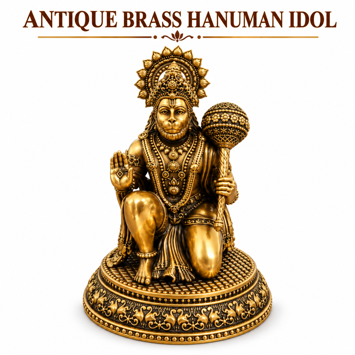 Antique Brass Hanuman Idol for Home Temple & Pooja Room | Handcrafted Lord Hanuman Statue for Home Décor, Office, Mandir & Gifting | The Indian Aura