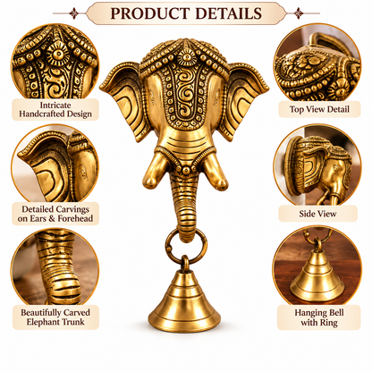 Antique Gold Pure Brass Ganesh Wall Hanging with Decorative Bell for Divine Home Décor | The Indian Aura