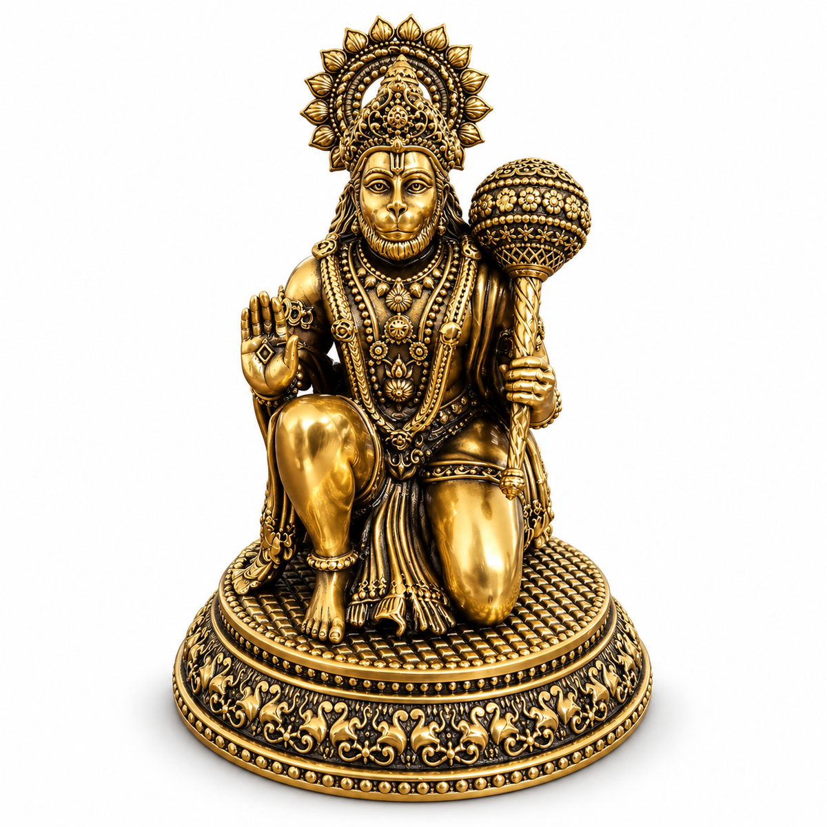 Antique Brass Hanuman Idol for Home Temple & Pooja Room | Handcrafted Lord Hanuman Statue for Home Décor, Office, Mandir & Gifting | The Indian Aura