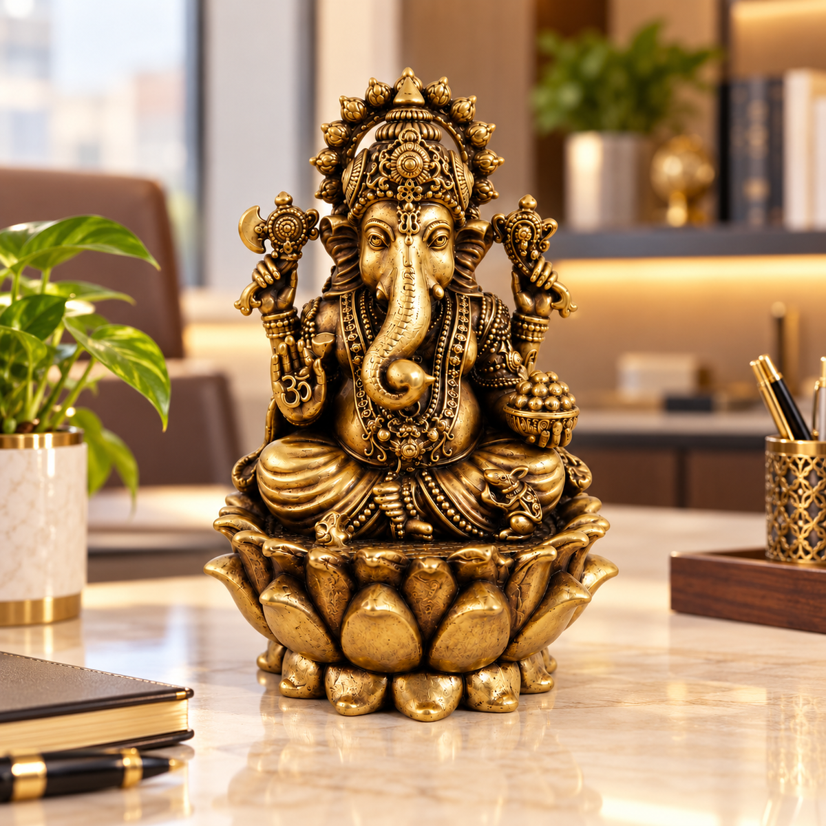 Antique Brass Lord Ganesh Idol for Home Temple & Pooja Room | Handcrafted Lord Ganesha Statue for Mandir, Home Décor & Office Desk | Housewarming, Diwali & Spiritual Gift | The Indian Aura