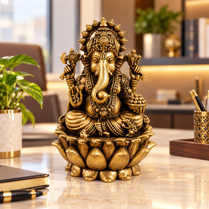 Antique Brass Lord Ganesh Idol for Home Temple & Pooja Room | Handcrafted Lord Ganesha Statue for Mandir, Home Décor & Office Desk | Housewarming, Diwali & Spiritual Gift | The Indian Aura