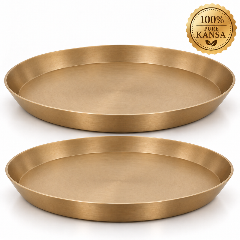 Pure Kansa Thali Matte Finish | Traditional Indian Dinner Plate | 13.5 Inch | Single & Pair