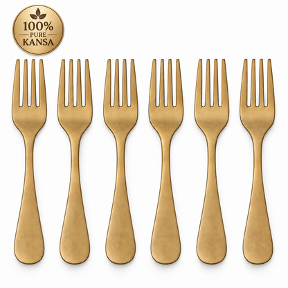 Handmade 100% Pure Kansa Fork Set of 3, 6 & 12 – Natural Matte Finish Traditional Bronze Dining Forks | Premium Gifting for Diwali, Housewarming, Weddings, Anniversaries, Return Gifts & Festive Occasions | The Indian Aura