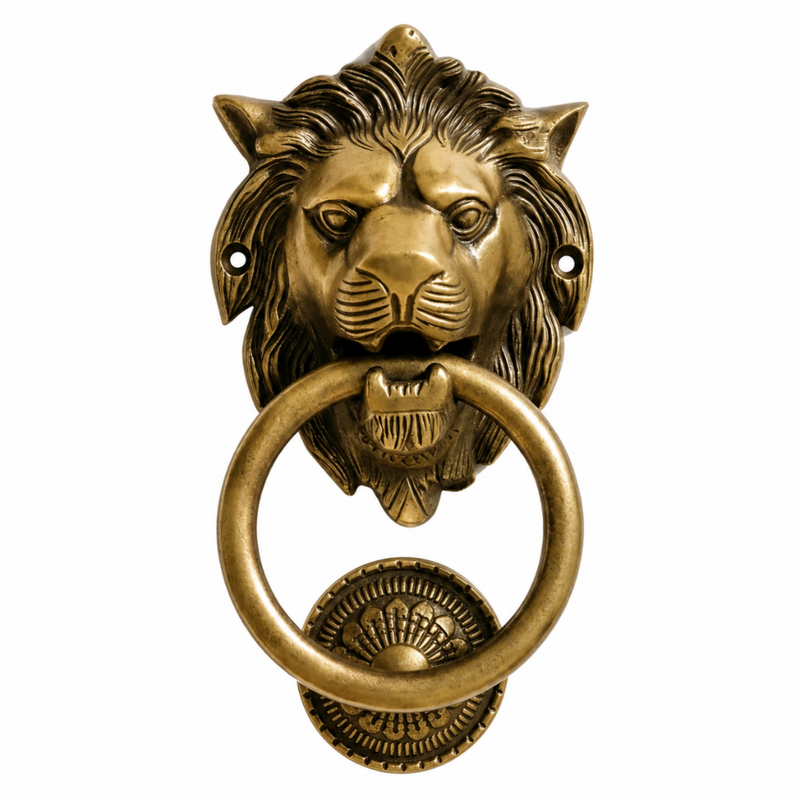 Lion Guardian Brass Door Knocker with Ring Handle for Main Door | The Indian Aura