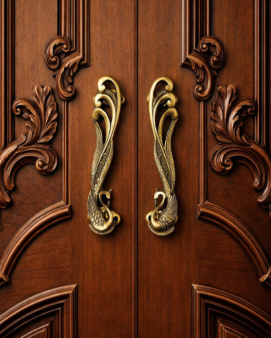 Decorative Wooden door with swan handles