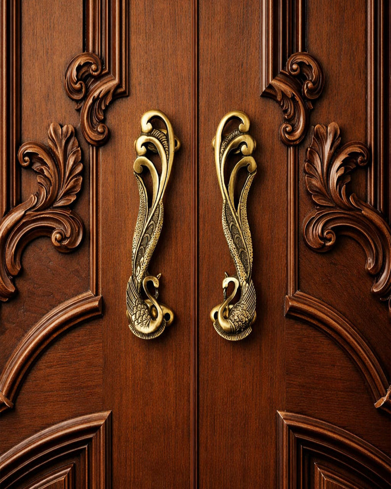 Antique Swan Brass Door Handle Set – Luxury Vintage | The Indian Aura