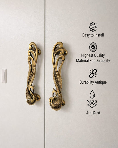 Decorative gold handles with durability features listed.