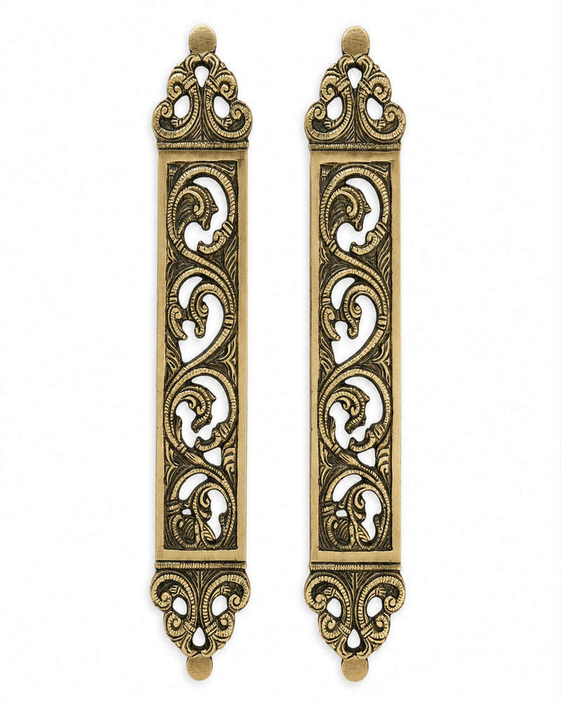 Brass Door Pull Handle for Main Door – Antique Finish Handmade Vintage Victorian Carved Filigree Design, 11 Inch / 28.7 cm Decorative Door Handle for Home,Hotel & Office Set-2
