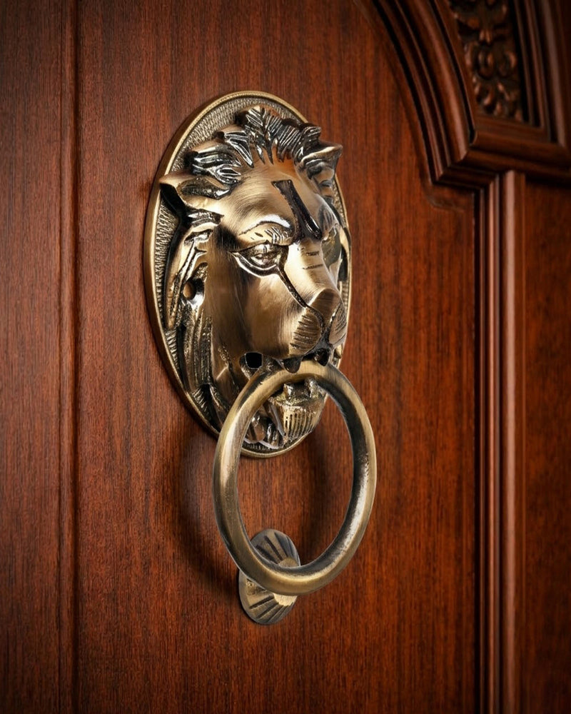 Majestic Handcrafted Lion Guardian Design Brass Door Knocker | The Indian Aura