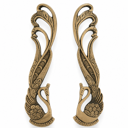 Handcrafted Brass Swan Peacock Door Handles 11 inch – Antique Finish | Set of 2