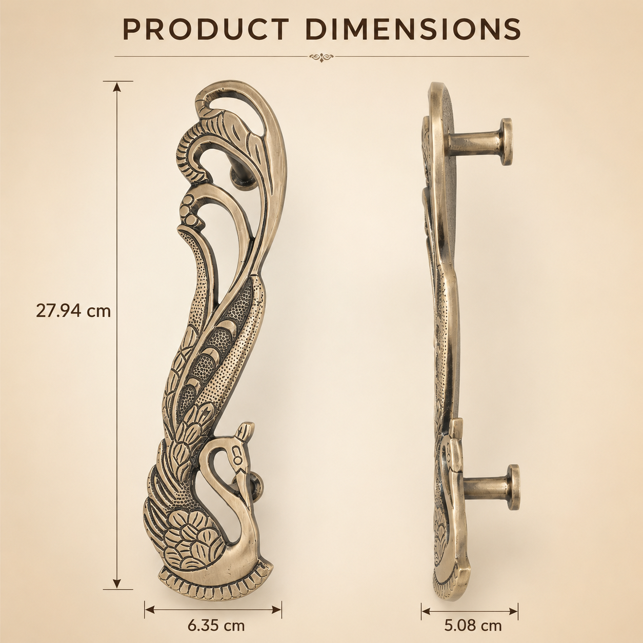 Handcrafted Brass Swan Peacock Door Handles 11 inch – Antique Finish | Set of 2