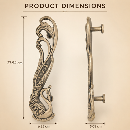 Handcrafted Brass Swan Peacock Door Handles 11 inch – Antique Finish | Set of 2