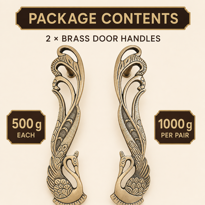 Handcrafted Brass Swan Peacock Door Handles 11 inch – Antique Finish | Set of 2