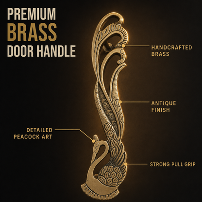 Handcrafted Brass Swan Peacock Door Handles 11 inch – Antique Finish | Set of 2