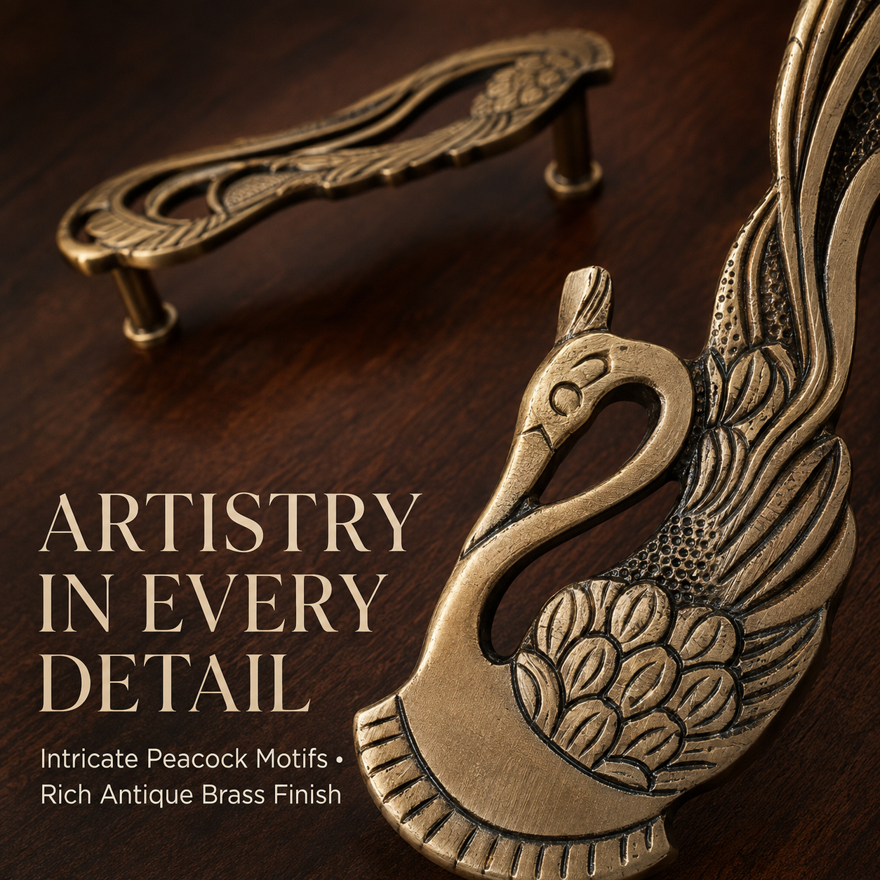 Handcrafted Brass Swan Peacock Door Handles 11 inch – Antique Finish | Set of 2