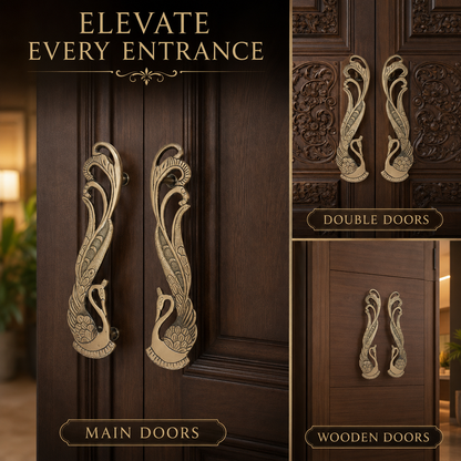 Handcrafted Brass Swan Peacock Door Handles 11 inch – Antique Finish | Set of 2