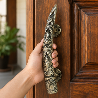 Handcrafted Brass Lord Ganesha motifs Devotional Door Handle 11 inch – Left-Turn