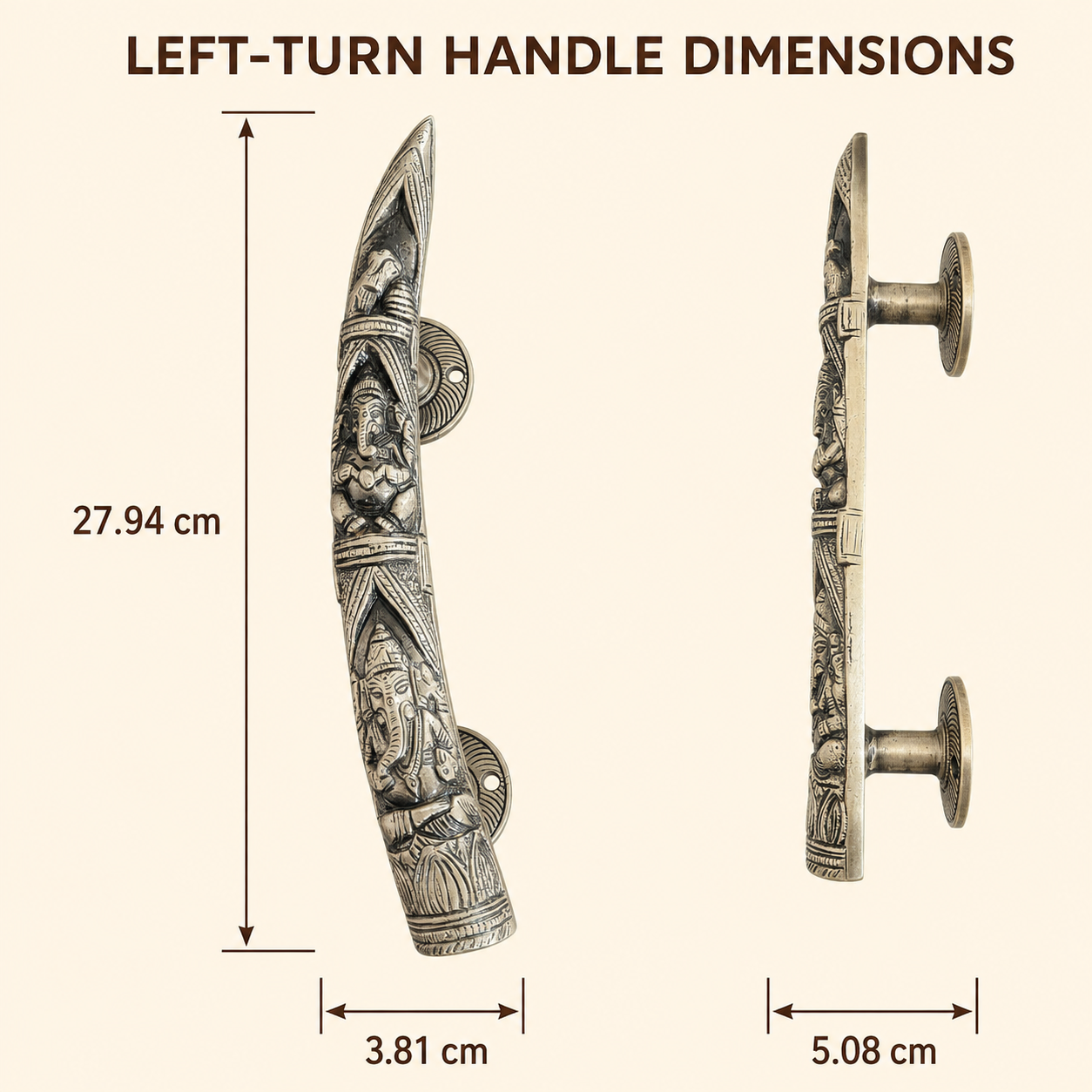 Handcrafted Brass Lord Ganesha motifs Devotional Door Handle 11 inch – Left-Turn