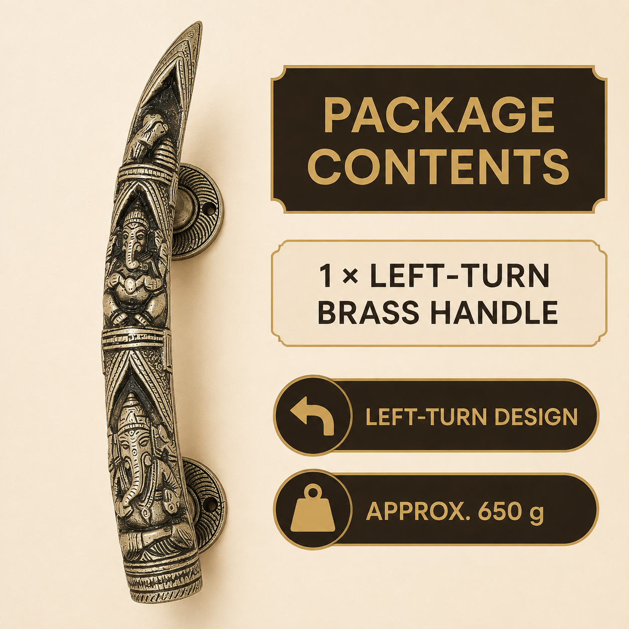 Handcrafted Brass Lord Ganesha motifs Devotional Door Handle 11 inch – Left-Turn